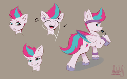 Size: 4800x3000 | Tagged: safe, artist:pedalspony, imported from derpibooru, zipp storm, pegasus, pony, adorazipp, blowing whistle, colored sketch, cute, earbuds, frown, g5, grin, happy, headband, headphones, laughing, open mouth, singing, slim, smiling, solo, sweatband, thin, whistle, wings