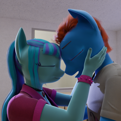 Size: 1280x1280 | Tagged: safe, artist:stellarator, imported from derpibooru, sonata dusk, oc, oc:smoothie, anthro, unguligrade anthro, comic:we will be adored, comic:we will be adored part 37, 3d, blender, blender cycles, canon x oc, cycles render, not sfm