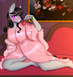 Size: 4000x4228 | Tagged: safe, alternate version, artist:gunya, imported from derpibooru, octavia melody, anthro, earth pony, bathrobe, clothes, female, looking at you, robe, solo