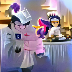 Size: 400x400 | Tagged: safe, generator:starry.ai, imported from derpibooru, twilight sparkle, human, abomination, ai content, ai generated, chef, machine learning abomination, not salmon, south park, wat