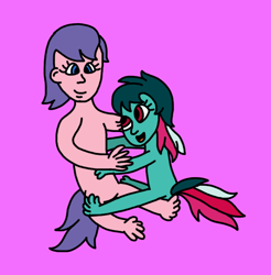 Size: 570x579 | Tagged: safe, artist:goldilocksofflowers, imported from derpibooru, fizzy, human, twinkle eyed pony, cute, female, fizzybetes, fizzystar, g1, hug, humanized, lesbian, multicolored hair, multicolored mane, multicolored tail, north star (g1), northabetes, pink background, purple hair, purple mane, purple tail, red eyes, shipping, simple background, tail, tailed humanization, wat, wtf