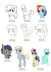 Size: 794x1123 | Tagged: safe, artist:squishment, applejack, bon bon, derpy hooves, lyra heartstrings, rainbow dash, sweetie drops, twilight sparkle, bat pony, earth pony, pegasus, unicorn, fangs, female, mare