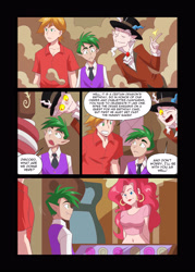 Size: 2597x3625 | Tagged: safe, artist:varu, imported from ponybooru, big macintosh, discord, pinkie pie, human, comic, humanized, spaike