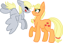 Size: 447x312 | Tagged: safe, artist:junetheicecat, imported from derpibooru, applejack, derpy hooves, derpyjack, female, lesbian, lesbian couple, shipping, simple background, white background