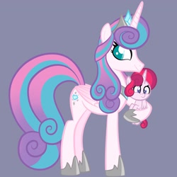 Size: 2048x2048 | Tagged: safe, artist:chelseawest, imported from derpibooru, princess flurry heart, oc, oc:mi amore rose heart, alicorn, pony, adult, alicorn oc, baby, baby pony, female, foal, horn, mother and child, mother and daughter, offspring, offspring's offspring, older, older flurry heart, parent:oc:silk tie, parent:princess flurry heart, parents:canon x oc, petalverse, wings