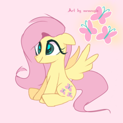 Size: 1280x1280 | Tagged: safe, artist:memengla, imported from derpibooru, fluttershy, pegasus, pony, pink background, simple background, solo