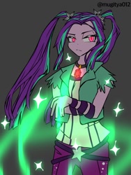 Size: 768x1024 | Tagged: safe, artist:mugitya012, imported from derpibooru, aria blaze, human, equestria girls, clothes, female, gem, gray background, negative energy, simple background, siren gem, solo