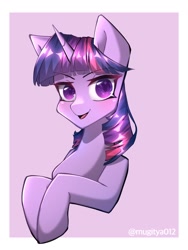 Size: 768x1024 | Tagged: safe, artist:mugitya012, imported from derpibooru, twilight sparkle, pony, ambiguous race, female, horn, looking at you, mare, simple background, solo, white background