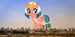 Size: 1920x960 | Tagged: safe, artist:sketchmcreations, artist:thegiantponyfan, imported from derpibooru, somnambula, pegasus, pony, cairo, clothes, egypt, female, folded wings, giant pegasus, giant pony, giantess, grin, highrise ponies, irl, looking at you, macro, mare, mega giant, photo, ponies in real life, see-through, smiling, story included, wings