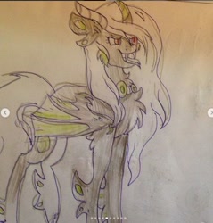 Size: 514x537 | Tagged: safe, artist:highrolleryt, imported from derpibooru, oc, oc only, alicorn, bat pony, bat pony alicorn, pony, bat wings, chest fluff, horn, solo, traditional art, wings