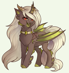 Size: 1825x1925 | Tagged: safe, artist:highrolleryt, imported from derpibooru, oc, oc only, alicorn, bat pony, bat pony alicorn, pony, alicorn oc, bat wings, chest fluff, collar, female, horn, mare, simple background, smiling, solo, wings