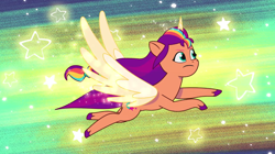 Size: 3500x1953 | Tagged: safe, imported from derpibooru, screencap, sunny starscout, alicorn, earth pony, pony, spoiler:g5, spoiler:my little pony: tell your tale, spoiler:tyts01e14, alicorn issues, artificial horn, artificial wings, augmented, female, g5, horn, magic, magic horn, magic wings, mane stripe sunny, mare, my little pony: tell your tale, race swap, solo, sunnycorn, wings