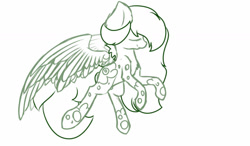 Size: 1280x750 | Tagged: safe, artist:prettyshinegp, imported from derpibooru, oc, oc only, pegasus, pony, eyes closed, female, lineart, mare, pegasus oc, signature, smiling, solo, wings