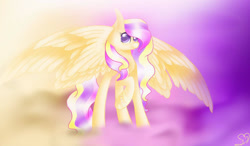 Size: 1280x750 | Tagged: safe, artist:prettyshinegp, imported from derpibooru, oc, oc only, pegasus, pony, abstract background, female, mare, pegasus oc, raised hoof, signature, solo