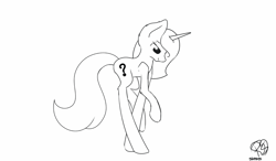 Size: 1280x750 | Tagged: safe, artist:prettyshinegp, imported from derpibooru, oc, oc only, pony, unicorn, female, horn, lineart, mare, monochrome, signature, simple background, solo, unicorn oc, white background