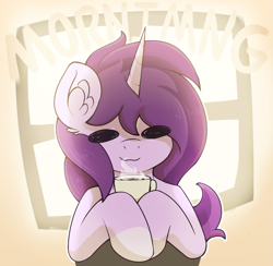 Size: 2451x2388 | Tagged: safe, artist:czu, imported from derpibooru, oc, oc:czupone, pony, unicorn, backlighting, bust, coffee, ear fluff, eyes closed, misspelling, window