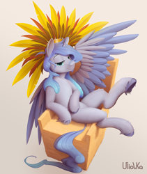Size: 3958x4700 | Tagged: safe, artist:uliovka, imported from derpibooru, oc, oc:prince plushy soft, alicorn, pony, alicorn oc, cute, feather, halo, horn, male, plushie, prince, soft, solo, stallion, throne, wings
