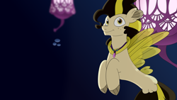 Size: 3840x2160 | Tagged: safe, artist:pearmare animation, imported from derpibooru, oc, oc only, oc:pearmare, hippogriff, seapony (g4), bubble, fins, fish tail, freckles, jewelry, male, mare, necklace, ocean, seaquestria, smiling, solo, tail, underwater, water, wings