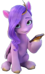 Size: 297x489 | Tagged: safe, edit, edited screencap, imported from derpibooru, screencap, pipp petals, pegasus, pony, spoiler:my little pony: make your mark, 3d, background removed, cellphone, female, g5, mare, my little pony: make your mark, my little pony: make your mark chapter 1, phone, png, simple background, sitting, solo, transparent background