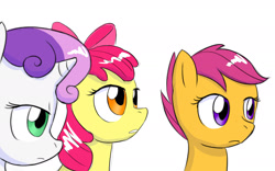 Size: 2048x1280 | Tagged: safe, artist:zokoira, imported from derpibooru, apple bloom, scootaloo, sweetie belle, earth pony, pegasus, unicorn, cutie mark crusaders, simple background, white background