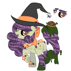Size: 1600x1600 | Tagged: safe, artist:stardust-rebellion, imported from derpibooru, oc, oc only, original species, pony, turtle, aqua equos, base used, bow, closed species, hair bow, hat, moss, simple background, solo, transparent background, watermark, witch hat