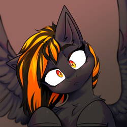 Size: 1000x1000 | Tagged: safe, artist:thieftea, imported from derpibooru, oc, oc only, oc:mayday, pegasus, pony, bust, chest fluff, head tilt, looking at you, portrait, simple background, solo, spread wings, wings