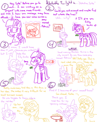 Size: 4779x6013 | Tagged: safe, artist:adorkabletwilightandfriends, imported from derpibooru, bon bon, spike, sweetie drops, twilight sparkle, oc, oc:patricia, alicorn, dragon, earth pony, pony, comic:adorkable twilight and friends, adorkable, adorkable twilight, comic, conversation, cute, detective, door, dork, female, glowing, glowing horn, happy, horn, levitation, magic, male, mare, money, poster, singing, smooth, suitcase, telekinesis, twilight sparkle (alicorn), unhappy