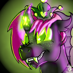 Size: 400x400 | Tagged: safe, artist:icarys, imported from derpibooru, oc, oc only, oc:icarys, changeling, changeling oc, changeling prince oc, green changeling, male, redesign, solo
