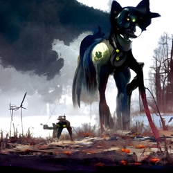 Size: 1024x1024 | Tagged: safe, generator:nightcafe ai, imported from derpibooru, pony, fallout equestria, abstract art, ai content, ai generated, giant pony, macro, modern art, monster, nightmare fuel, wasteland