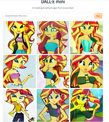 Size: 803x891 | Tagged: safe, imported from derpibooru, sunset shimmer, human, equestria girls, ai content, ai generated, bare shoulders, clothes, generator:craiyon, midriff, shirt, sleeveless, strapless, t-shirt, tube top, wat, winx club