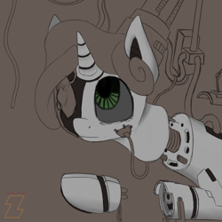 Size: 552x551 | Tagged: safe, artist:zebra, sweetie belle, android, robot, solo, sweetie bot, unfinished art, wip