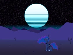 Size: 1485x1114 | Tagged: safe, artist:marrsund, imported from derpibooru, princess luna, pony, animated, desert, moon, night, retrowave, scenery, solo, synthwave