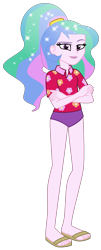 Size: 2153x5333 | Tagged: safe, artist:emeraldblast63, imported from derpibooru, princess celestia, between dark and dawn, equestria girls, clothes, feet, full body, hawaiian shirt, ponytail, principal celestia, sandals, shirt, simple background, swimsuit