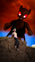 Size: 2160x3840 | Tagged: safe, artist:arcanetesla, imported from derpibooru, spike, oc, anthro, changeling, dragon, 3d, commission, fanfic art, red changeling, source filmmaker