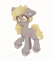 Size: 1665x1889 | Tagged: safe, artist:p0nyplanet, imported from derpibooru, derpy hooves, earth pony, pony, chest fluff, colored pupils, cute, derpabetes, ear fluff, female, one ear down, raised hoof, simple background, solo, unshorn fetlocks, white background, wingless