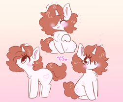 Size: 1836x1527 | Tagged: safe, artist:cutiesparke, imported from derpibooru, oc, oc only, oc:pom, unicorn, blushing, brown hair, chest fluff, choker, ear fluff, female, gradient background, hoof heart, pink eyes, ponysona, solo