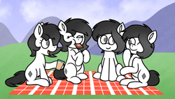 Size: 1920x1090 | Tagged: safe, artist:thebadbadger, imported from derpibooru, oc, oc:peppermint yorkie, earth pony, picnic, picnic blanket