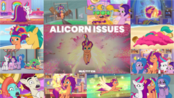 Size: 1280x721 | Tagged: safe, edit, edited screencap, editor:quoterific, imported from derpibooru, screencap, hitch trailblazer, izzy moonbow, pipp petals, sunny starscout, zipp storm, alicorn, earth pony, pegasus, pony, unicorn, spoiler:g5, spoiler:my little pony: tell your tale, spoiler:tyts01e14, :o, alicorn issues, cucumber, eyes closed, female, flying, food, g5, glitter, grin, jazz hooves, looking at each other, looking at someone, male, mane five (g5), mare, my little pony: tell your tale, open mouth, race swap, rocky riff, shrunken pupils, sleeping, smiling, smiling at each other, spread wings, stallion, sunnycorn, text, wings