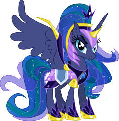 Size: 8013x8181 | Tagged: safe, artist:shootingstarsentry, imported from derpibooru, princess luna, alicorn, pony, absurd resolution, armor, eyebrows, female, gameloft, mare, simple background, smiling, smirk, solo, transparent background