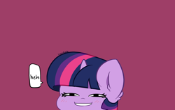 Size: 8400x5300 | Tagged: safe, artist:kittyrosie, imported from derpibooru, twilight sparkle, pony, absurd resolution, anime reference, ear fluff, heh, meme, purple background, simple background, solo, spy x family