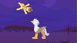 Size: 1280x720 | Tagged: safe, artist:mlp-silver-quill, imported from derpibooru, braeburn, oc, oc:silver quill, after the fact, after the fact:appleoosa's most wanted, cactus, cowboy hat, desert, hat, reality ensues