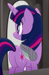 Size: 428x659 | Tagged: safe, imported from derpibooru, screencap, twilight sparkle, alicorn, rainbow roadtrip, butt, cropped, plot, solo, twibutt, twilight sparkle (alicorn), wing bling, wings