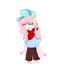 Size: 1586x1586 | Tagged: safe, imported from derpibooru, fluttershy, human, equestria girls, bandana, cap, clothes, crossover, hat, hoodie, shorts