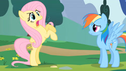 Size: 3410x1920 | Tagged: safe, imported from derpibooru, screencap, fluttershy, rainbow dash, pegasus, pony, season 1, sonic rainboom (episode), bipedal, duo, female, high res, mare, open mouth, spread wings, wings
