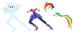 Size: 4280x1944 | Tagged: safe, artist:machakar52, imported from derpibooru, rainbow dash, human, equestria girls, equestria girls series, forgotten friendship, base, boots, clothes, high heels, pegasus wings, ponied up, shoes, simple background, sneakers, super ponied up, white background, wings, wristband