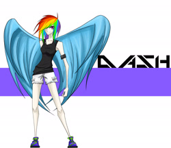 Size: 2729x2361 | Tagged: safe, artist:tao-mell, imported from derpibooru, rainbow dash, human, clothes, female, humanized, solo, winged humanization, wings