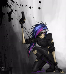 Size: 1845x2053 | Tagged: safe, artist:tao-mell, imported from derpibooru, twilight sparkle, human, clothes, female, fingerless gloves, future twilight, gloves, gun, humanized, metal gear, metal gear solid, solo, spy, weapon