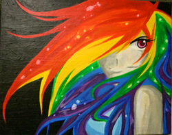 Size: 2394x1890 | Tagged: safe, artist:tao-mell, imported from derpibooru, rainbow dash, human, canvas, clothes, female, humanized, solo, traditional art