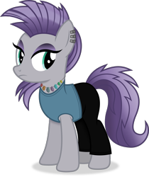 Size: 3486x4142 | Tagged: safe, artist:anime-equestria, imported from derpibooru, maud pie, earth pony, pony, alternate hairstyle, clothes, ear piercing, eyeshadow, female, frown, full body, high res, hooves, jewelry, lidded eyes, makeup, mare, necklace, piercing, shadow, simple background, solo, standing, tail, transparent background, vector