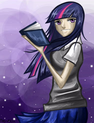 Size: 3285x4324 | Tagged: safe, artist:tao-mell, imported from derpibooru, twilight sparkle, human, book, clothes, female, humanized, solo